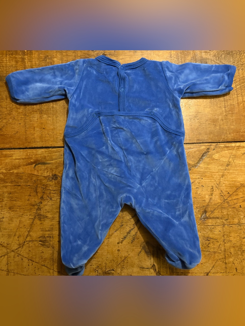 Petit Bateau Blue Velour Footed One-Piece - Picture 3 of 4